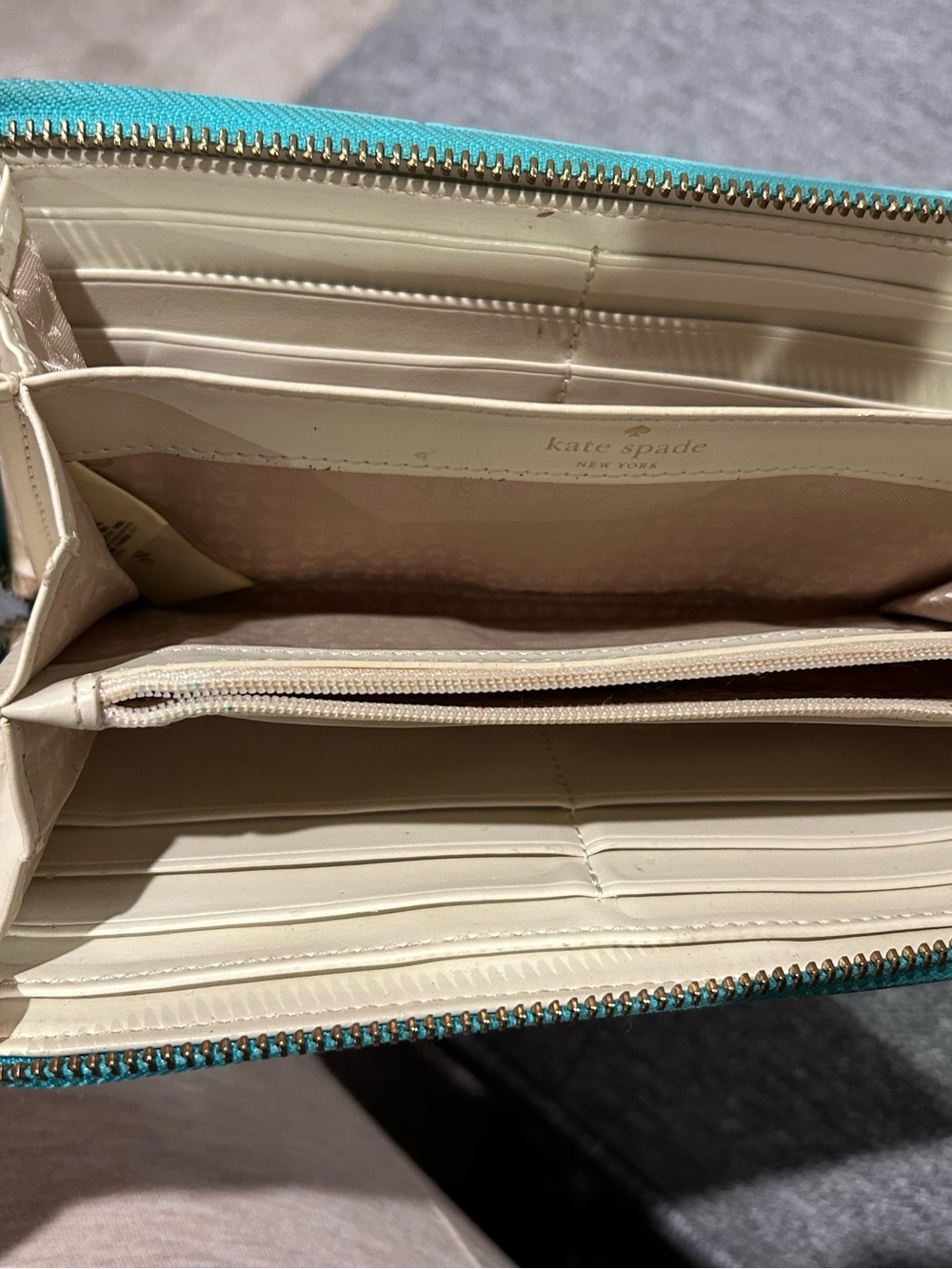 Kate Spade New York Perforated Patent Leather Aqua Tote Bag & Wallet Set - Picture 14 of 15